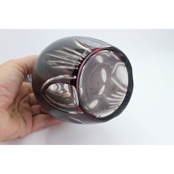 Ruby Cut-to-Clear Crystal Vase | Czech Bohemian Style | Vintage Glass - Picture 4 of 4